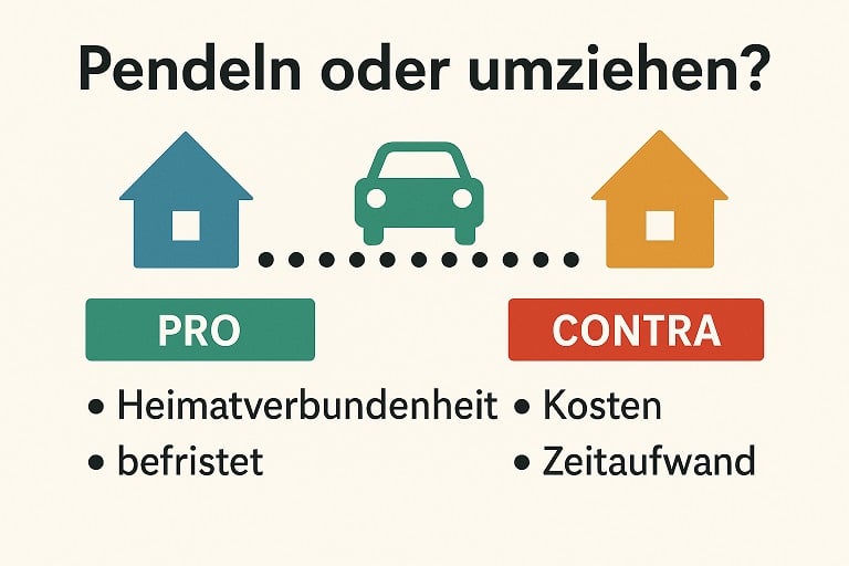 Pendeln oder umziehen? Wohnstrategien für Menschen mit zwei Lebensmittelpunkten 2 Wohnstrategien für Menschen mit zwei Lebensmittelpunkten - Grafik zeigt Entscheidungsmatrix für oder gegen das pendeln zwischen zwei Wohnungen
