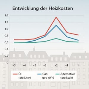 Grafik zeigt die Entwicklung der Heizkosten nach Heizquellen in den letzten 5 Jahren. Sie haben maßgeblich Einfluss auf die Betriebskostenabrechnung - was für Vermieter und Mieter wichtig ist