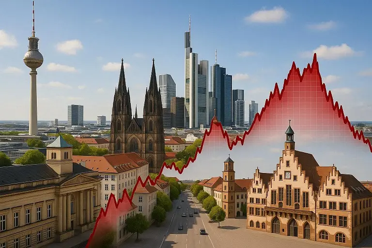 Immobiliennews im April 2025 1 Bild zeigt Grafik einer imaginären Stadt, durch die eine rote Fieberkurve verläuft als Illustration für Immobiliennews April 2025