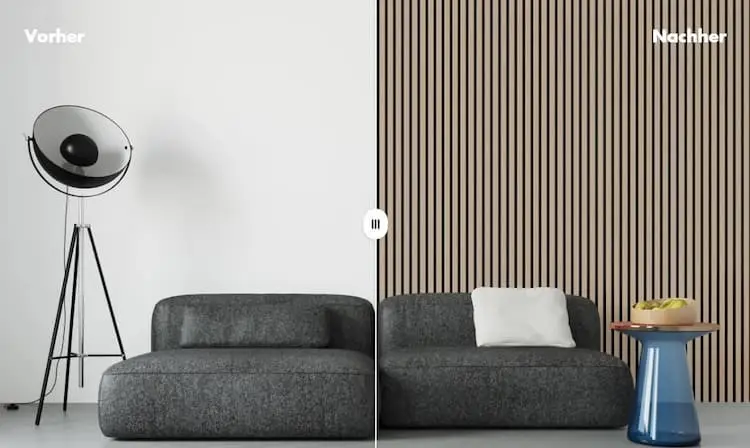 Innovative Akustikpaneele für die Garderobe: Stilvolle Schallschutzlösungen für Ihr Zuhause 1 innovative Akustikpaneele: Bild zeigt Raum im Vergleich ohne und mit Akustik-Paneele als Wandverkleidung