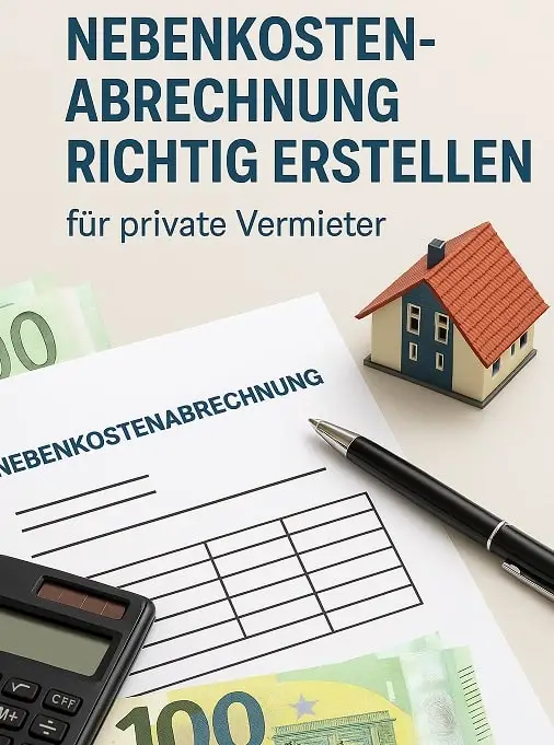 Nebenkostenabrechnung richtig erstellen – so behalten Sie den Überblick 1 Nebenkostenabrechnung richtig erstellen - Bild zeigt Formular mit Stift, Taschenrechner und Geldscheinen neben einem Hausmodell