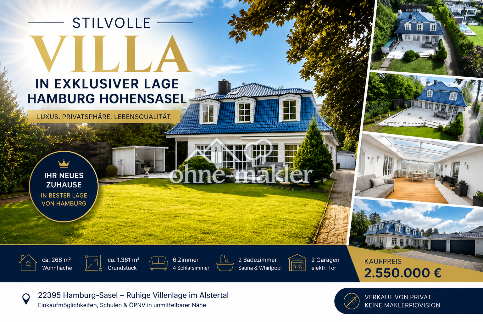 Hamburg-Sasel Exklusive Villa mit Lebensqualität, 22395 Hamburg (Wandsbek Bergstedt Poppenbüttel Sasel Wohldorf-Ohlstedt)