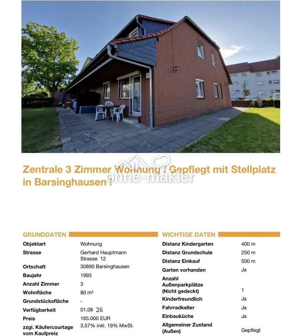 Barsinghausen zentrale Wohnung mit Garten & Stellplatz, 30890 Barsinghausen