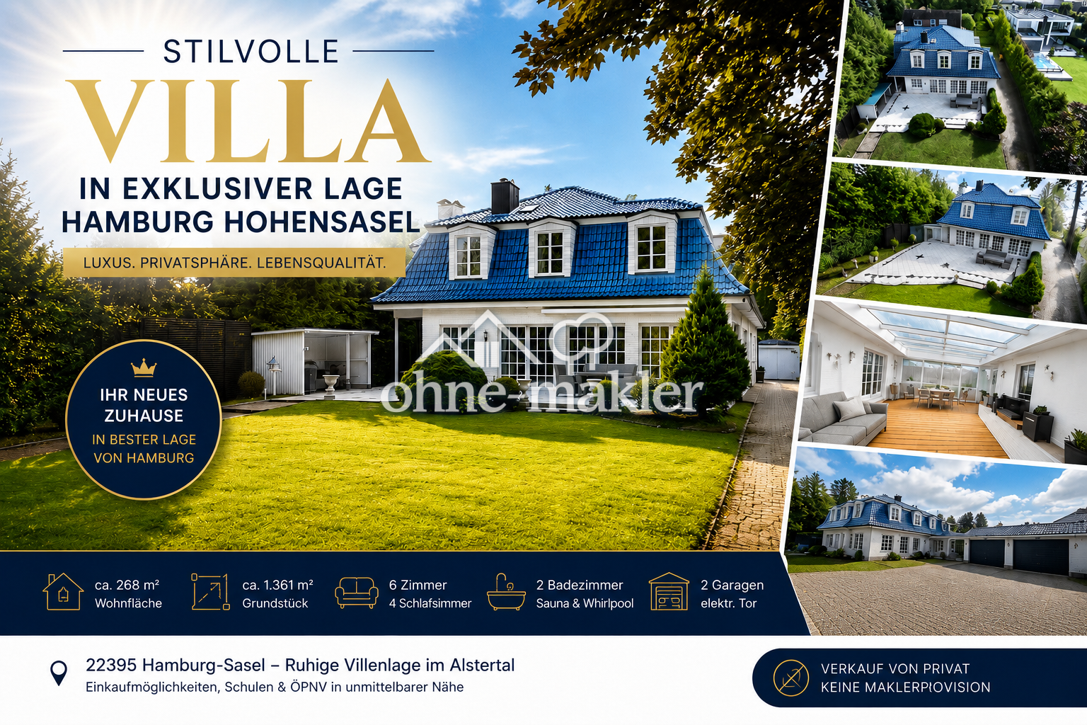 Traumvilla in Sasel Exklusiv & ruhig, 22395 Hamburg (Wandsbek Bergstedt Poppenbüttel Sasel Wohldorf-Ohlstedt)