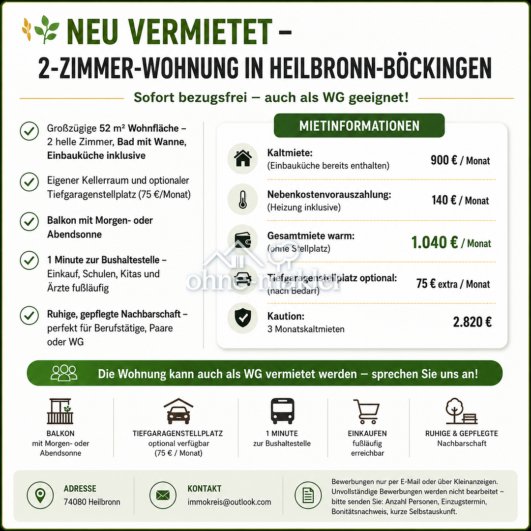 Wohnung in Heilbronn-Böckingen zentral & hell, 74080 Heilbronn (Böckingen)