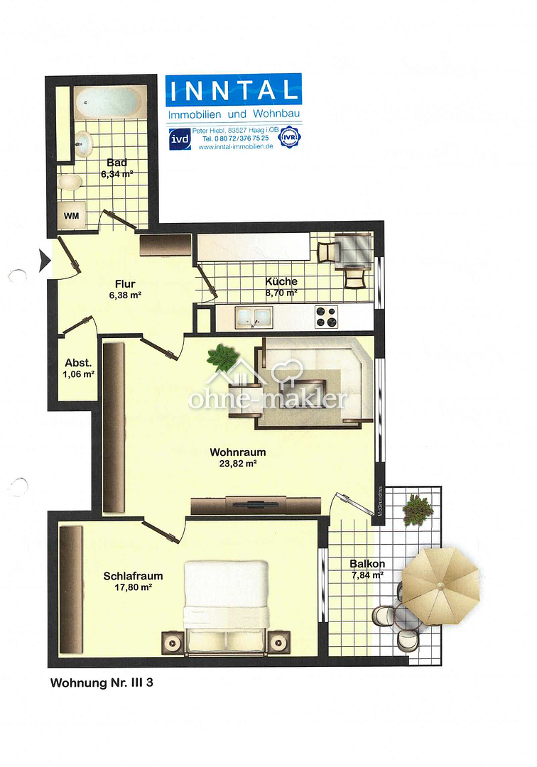 Helle 2-Zimmerwohnung mit Balkon in Rosenheim, 83026 Rosenheim (Aising Happing Pang Süd)
