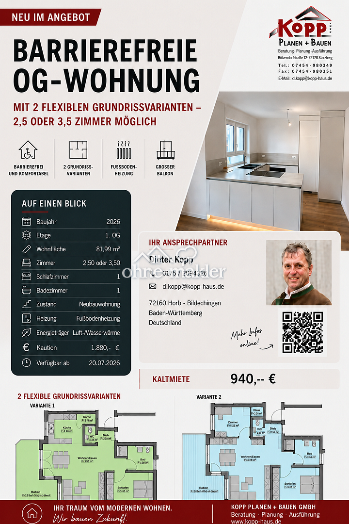 Barrierefreie OG-Wohnung – 2,5 oder 3,5 Zimmer, 72160 Horb am Neckar