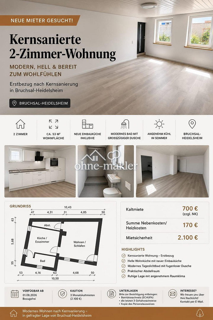 Bruchsal-Heidelsheim kernsanierte Wohnung mit Stil, 76646 Bruchsal