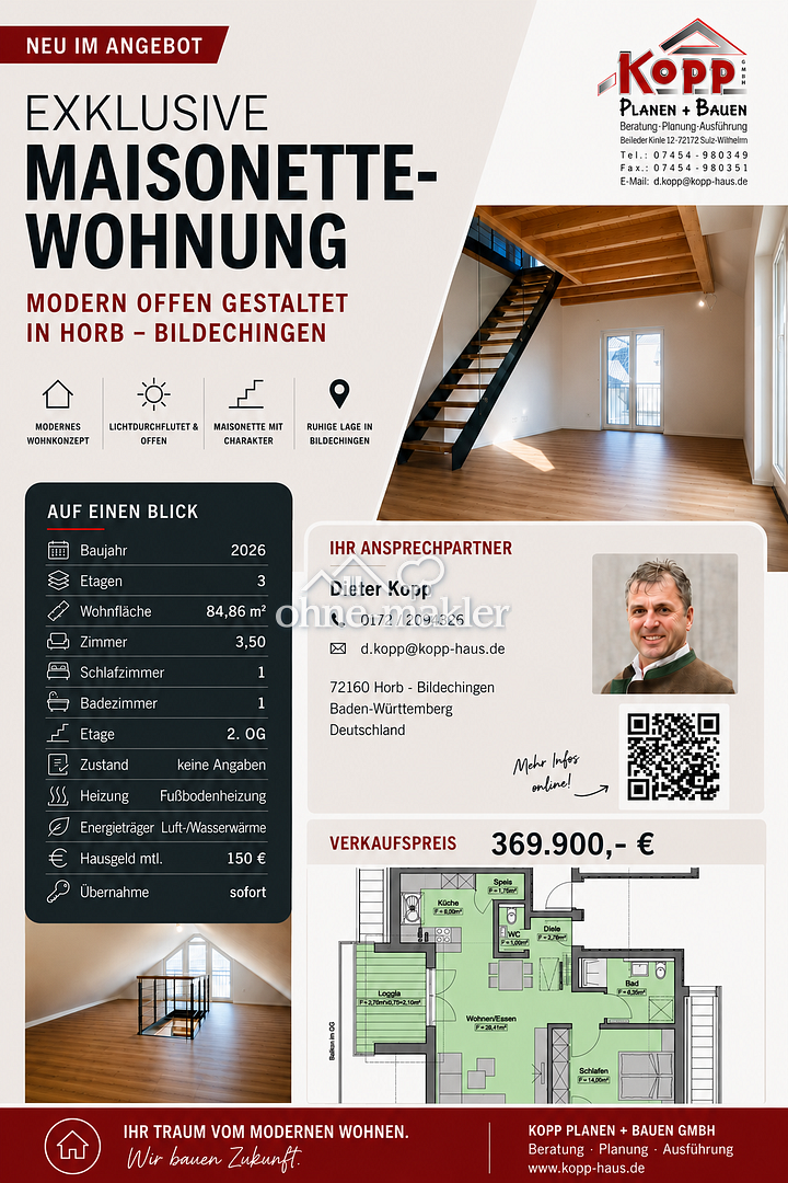 Lichtdurchflutete Maisonette in zentraler Lage, 72160 Horb am Neckar