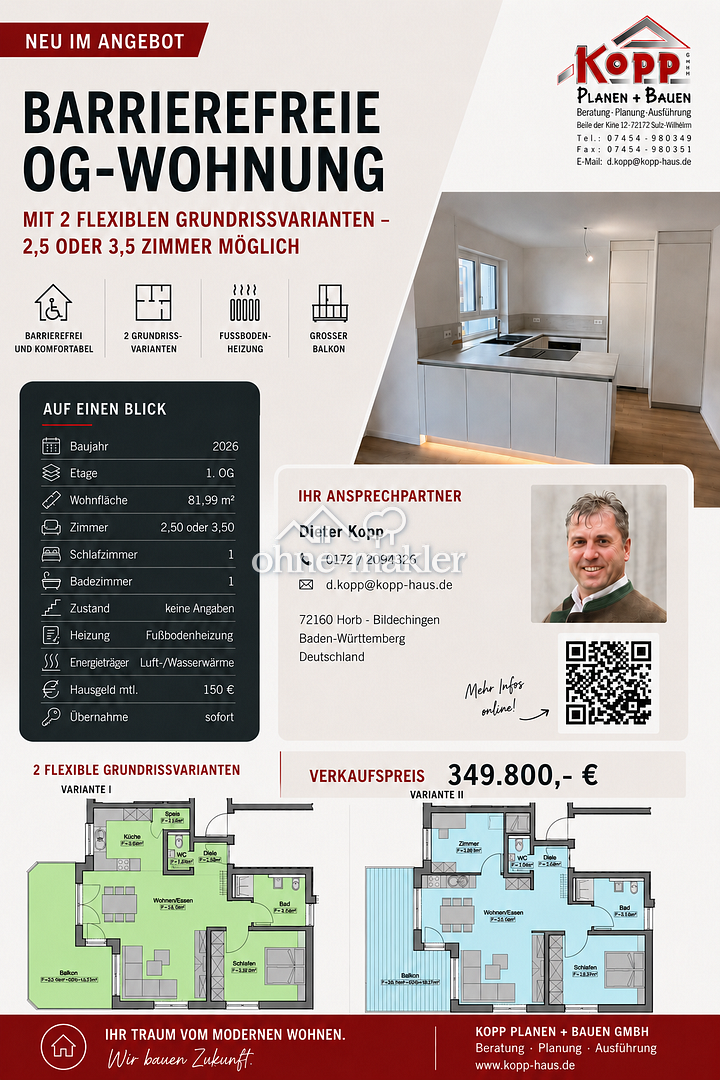 Barrierefreie OG-Wohnung – 2,5 oder 3,5 Zimmer, 72160 Horb am Neckar