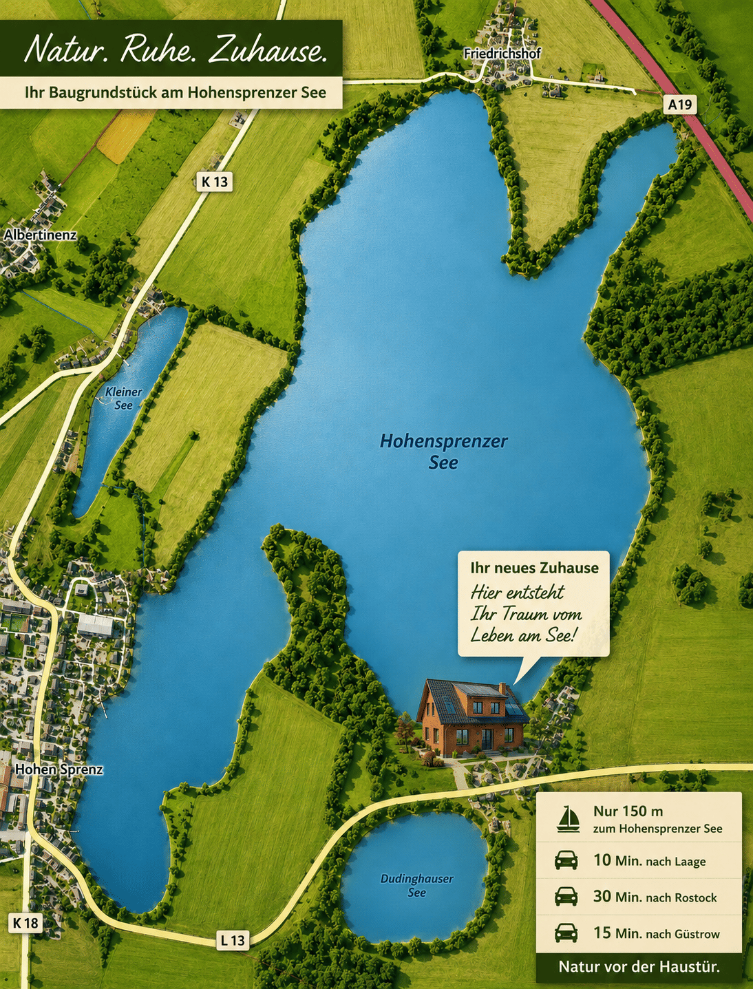 EH40 Neubau (A+) am See – 960m² in 18299 Dudinghausen (Gemeinde Hohen Sprenz) – Individuell Planbar – Bungalow oder 1,5-Geschosser, 18299 Hohen Sprenz