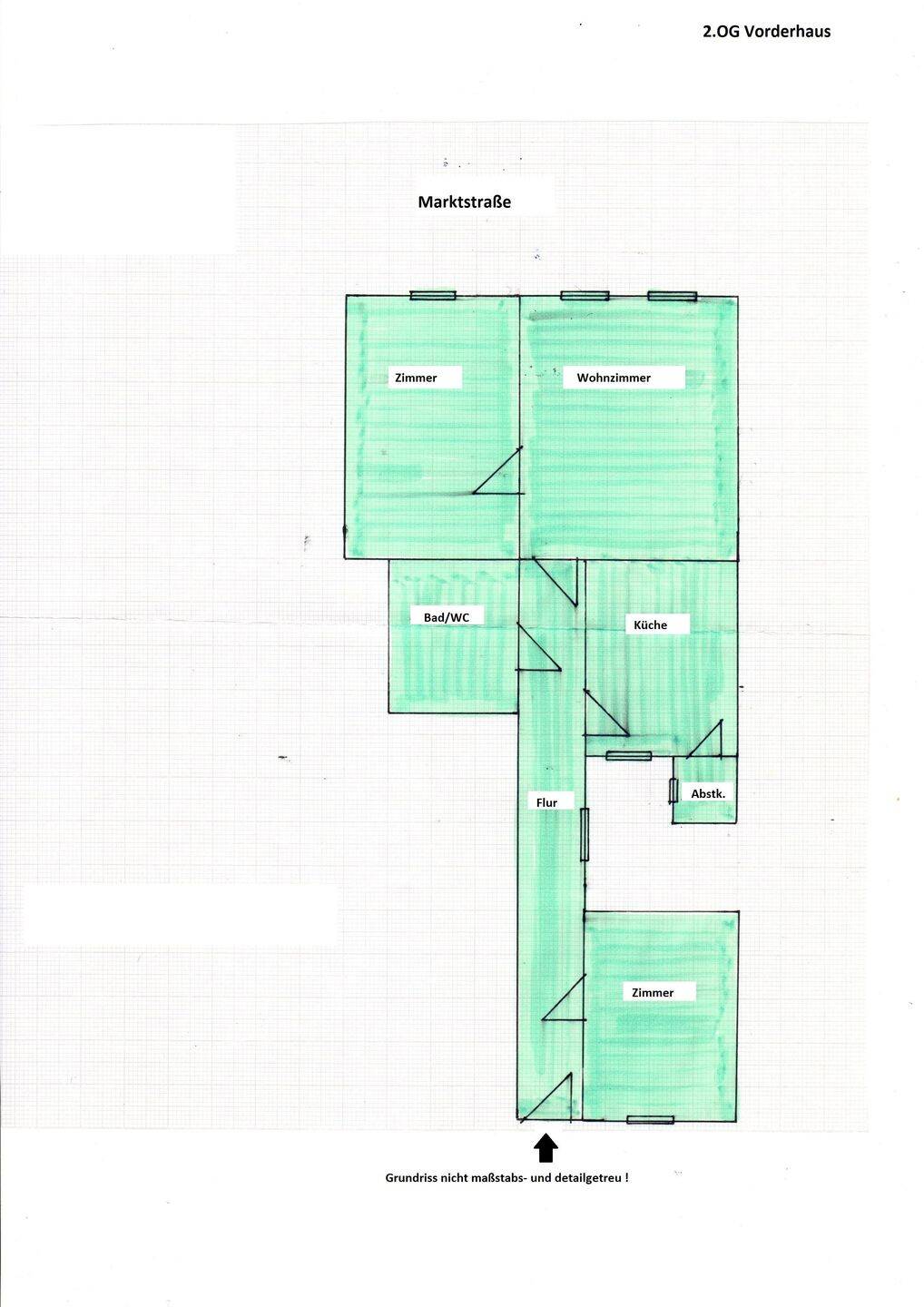 3-Zimmer-Wohnung im 2.OG eines Wohn- und Geschäftshauses in der Fußgängerzone von Rudolstadt, 7407 Rudolstadt