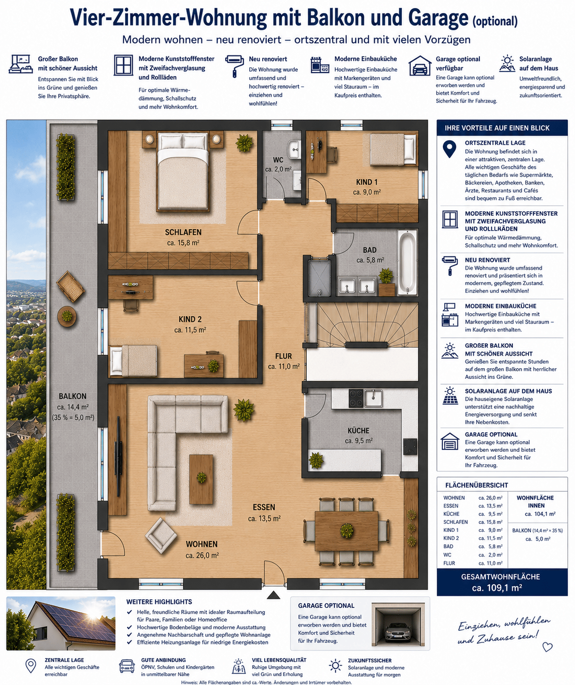 Moderne 4-Zimmer-Wohnung mit großem Balkon, Einbauküche, Garage und traumhafter Aussicht, 79853 Lenzkirch