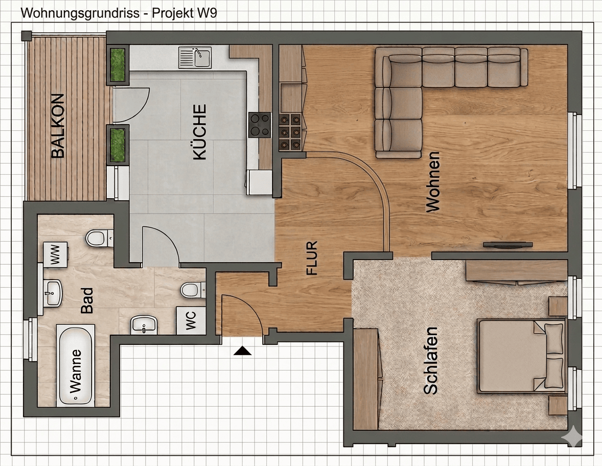 Tolle 2 Zimmer- Dachgeschoss- Wohnung mit Balkon, offener Küche und Tageslichtbad, 4736 Waldheim