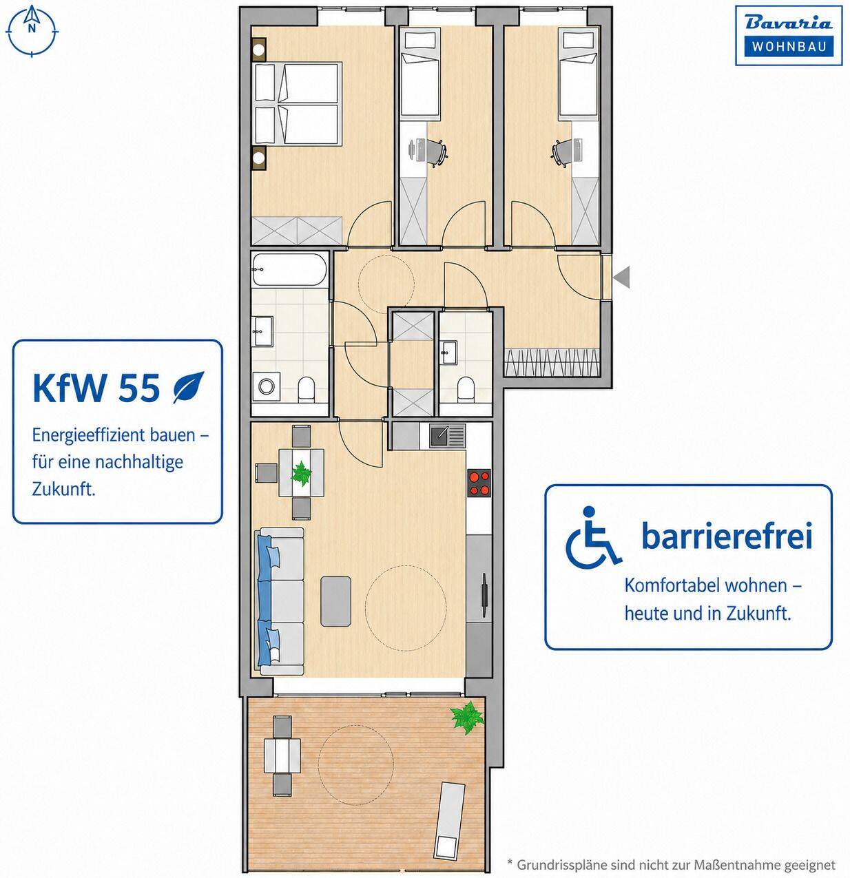 4-ZIMMER NEUBAUWOHNUNG MIT 20m² BALKON – barrierefrei – KfW 55, 90763 Fürth (Südstadt Weikershof)