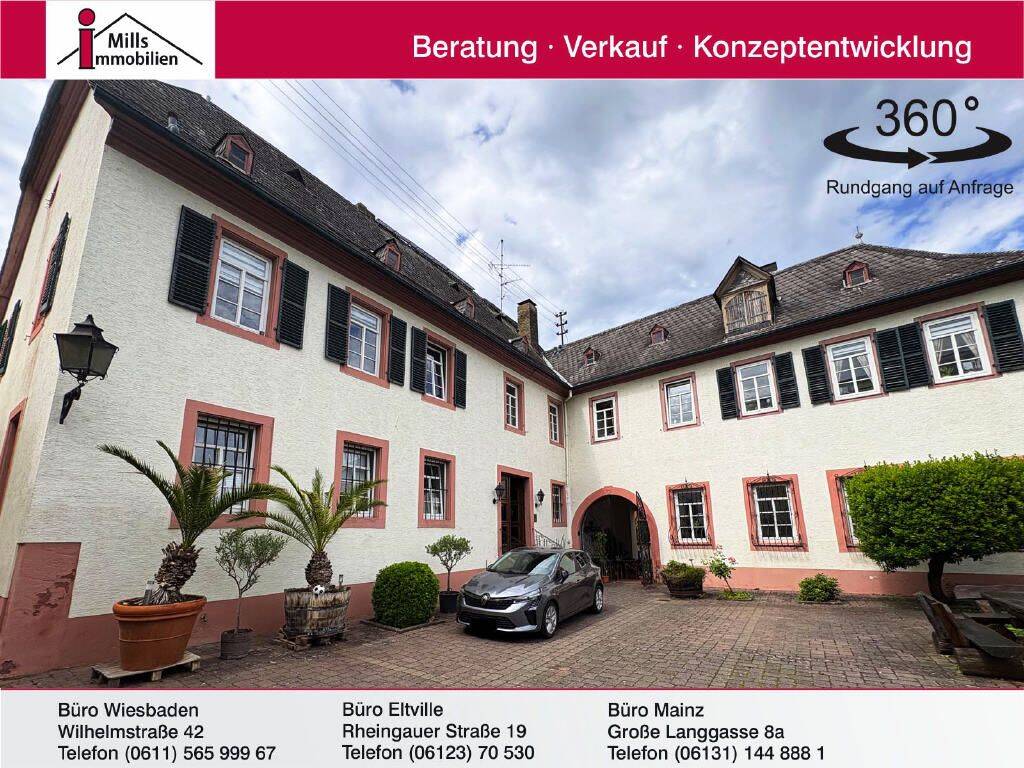 Eltville-Hattenheim: Einzigartiges Anwesen mit großem Wohnhaus, kl. Einfamilienhaus, Nebengebäude und Halle + großes Baugrundstück, 65347 Eltville am Rhein