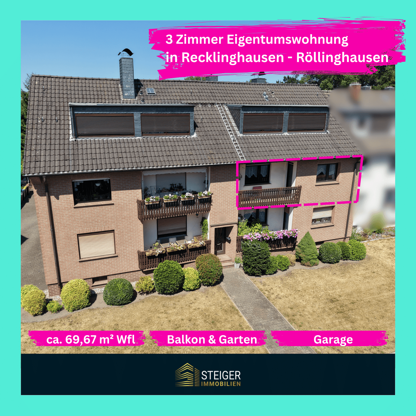 Eigentumswohnung mit Balkon + Garage + Gartenparzelle in Feldrandlage | Recklinghausen-Röllinghausen, 45663 Recklinghausen