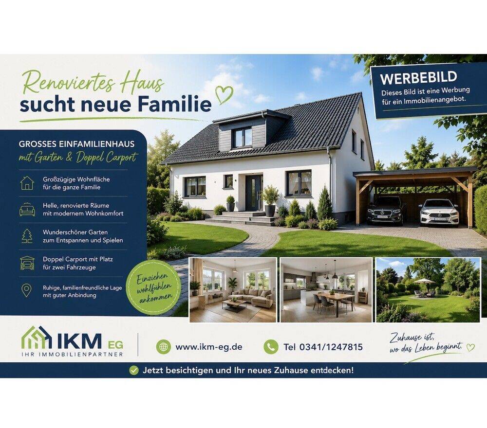Zweifamilienhaus – Getrennt Wohnen- Zusammen Leben! Idyllischer Garten, 2 Stellplätze im Carport, 4509 Schönwölkau