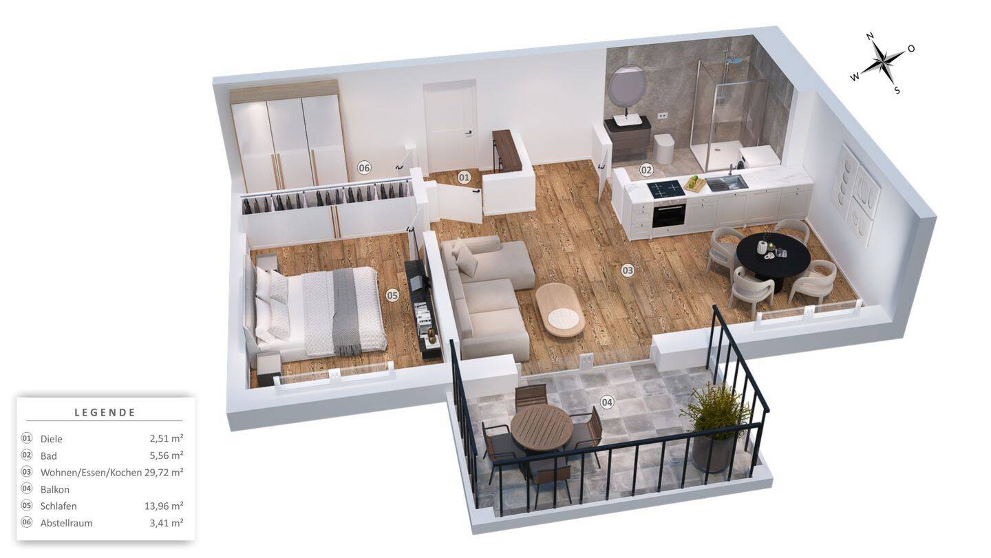 Erstbezug – Charmante 2-Zi.-Wohnung mit Balkon, Einbauküche und Tiefgaragenstellplatz, 93086 Wörth a.d. Donau (Wörth)