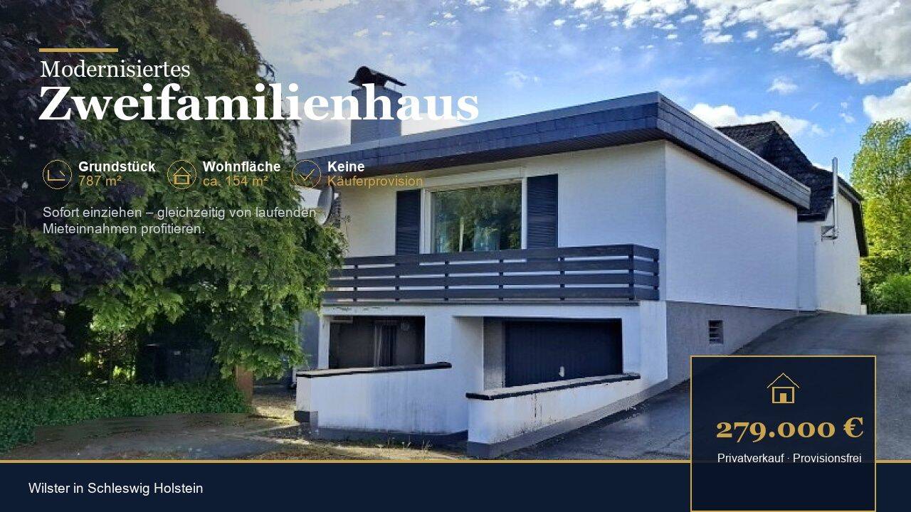 Modernisiertes Zweifamilienhaus, Wohnfläche 154 m², Grundstücksfläche 787 m², keine Käuferprovision, 25554 Wilster