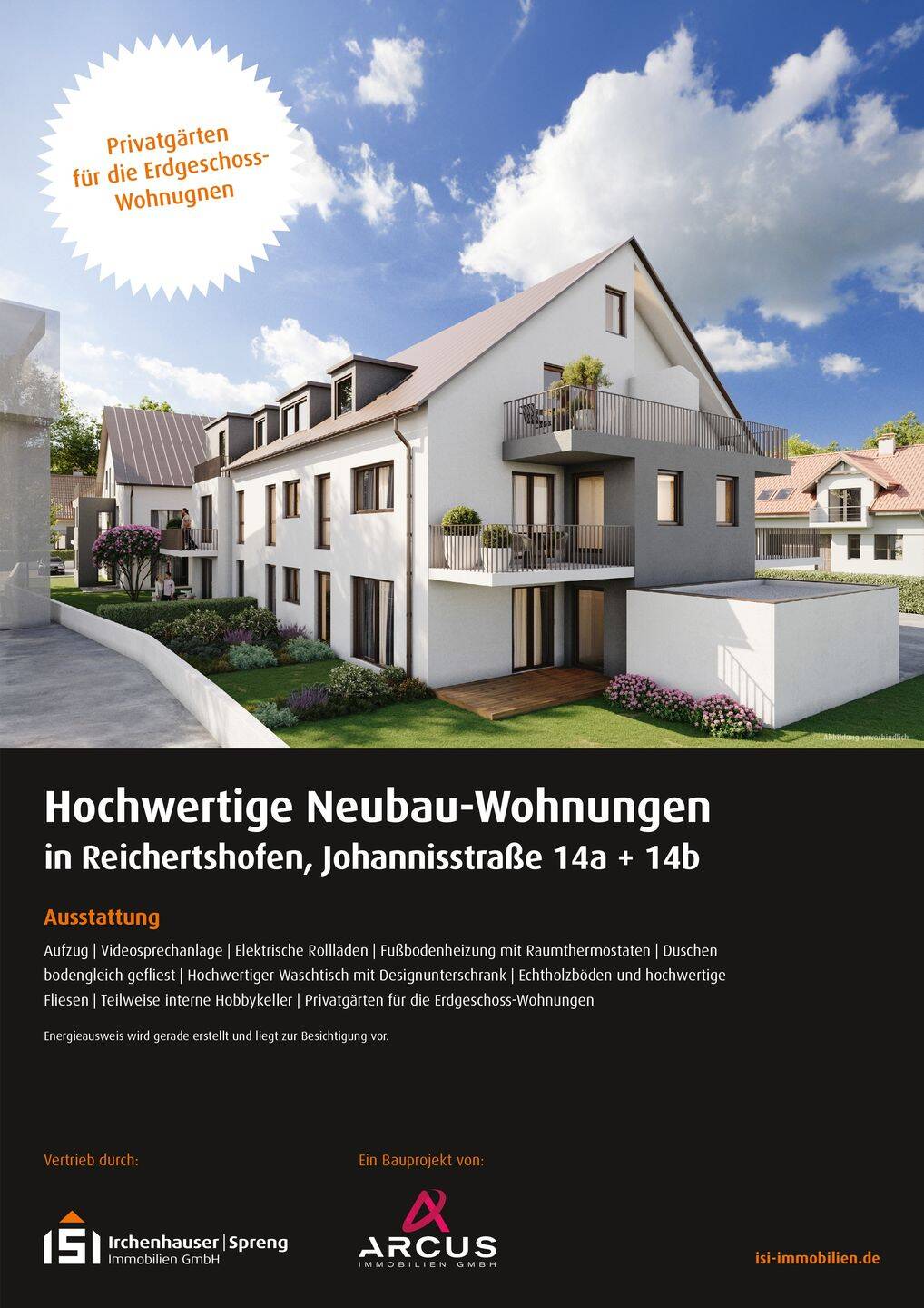 Reichertshofen! 2-ZKB EG-Whg. mit 10 m² Süd-Terrasse! 30 m² Garten, FBH, elektr. Rollläd., Videospr., 85084 Reichertshofen