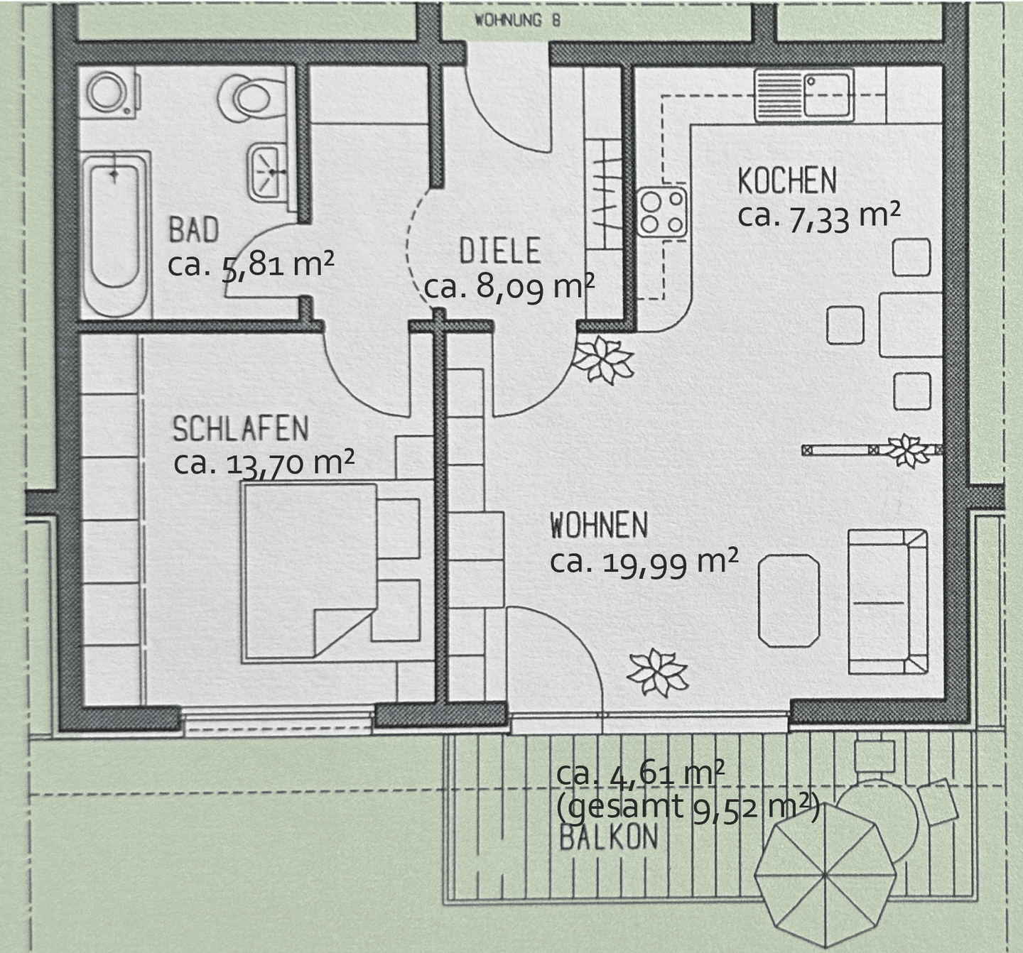 Lichtdurchflutete 2-Zimmer-Wohnung mit sonnigem Süd-West-Balkon und unverbaubarem Grünblick, 95478 Kemnath