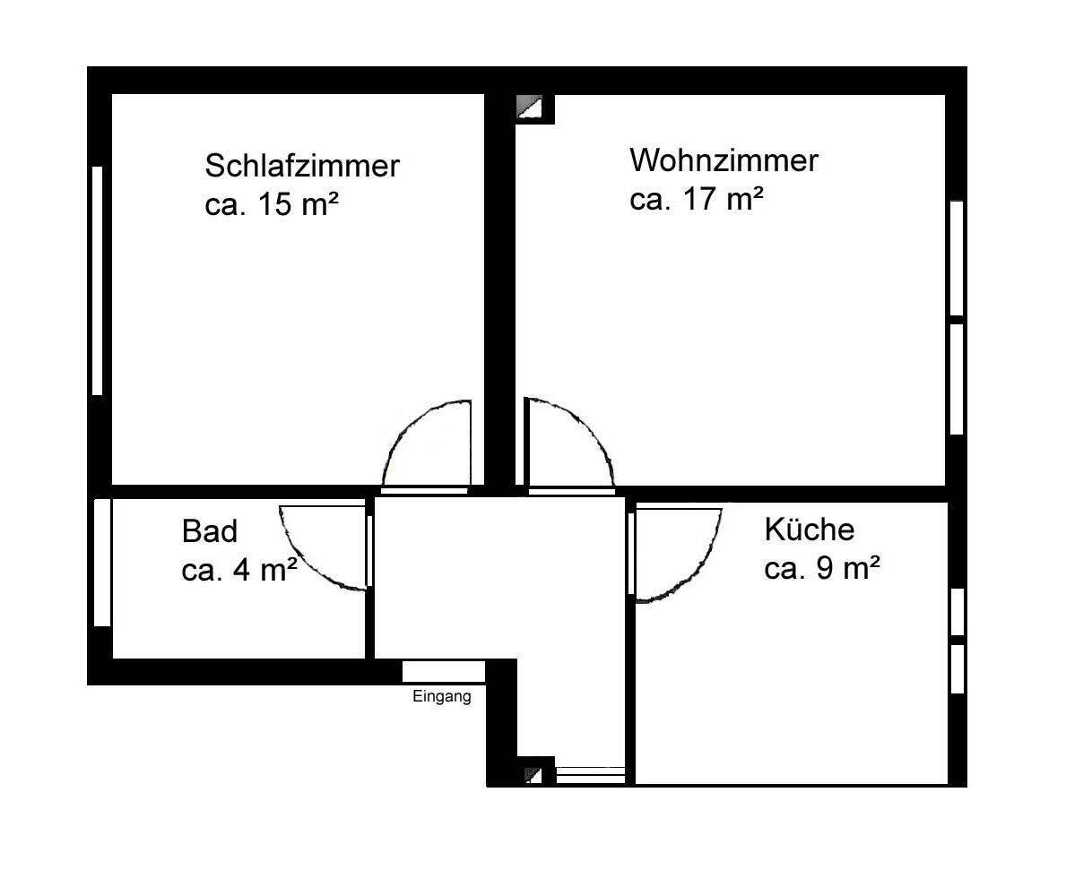 Wohnen im Rückgebäude: 2-Zimmer-Etagenwohnung, Einbauküche mieterseitig, 90443 Nürnberg