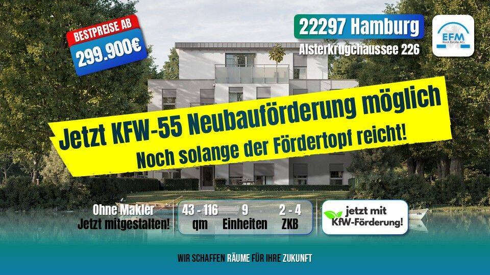 ++ZINS-/MIET-/ENERGIESPAREND++ 4 ZKB mit KfW 100.000€-Darlehen, 22297 Hamburg (Hamburg-Nord Alsterdorf Barmbek-Nord Groß Borstel Winterhude)