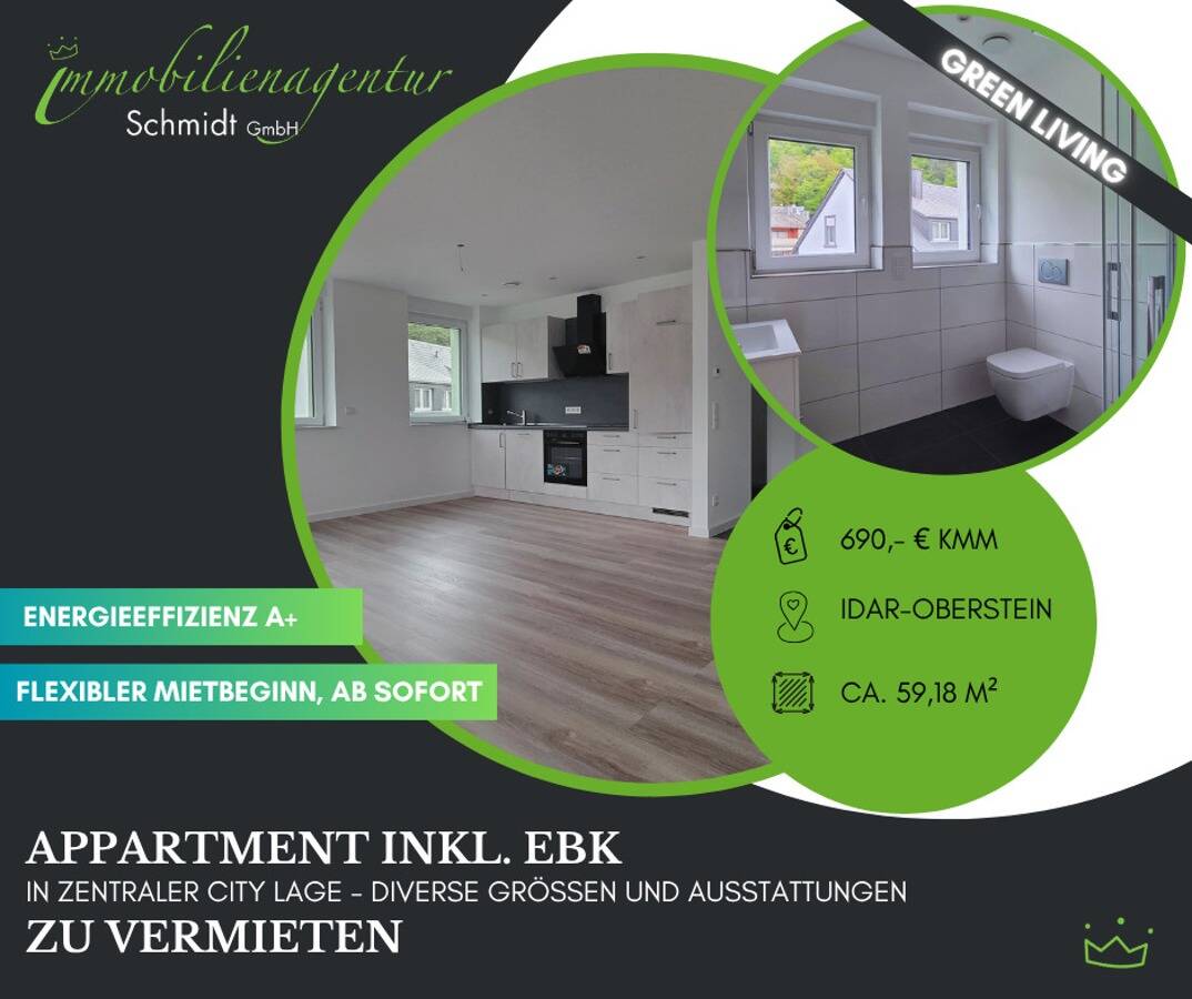 ***Stylisches 1,5 ZKB-Appartment, inkl. EBK, I-O, ab sofort frei!***, 55743 Idar-Oberstein