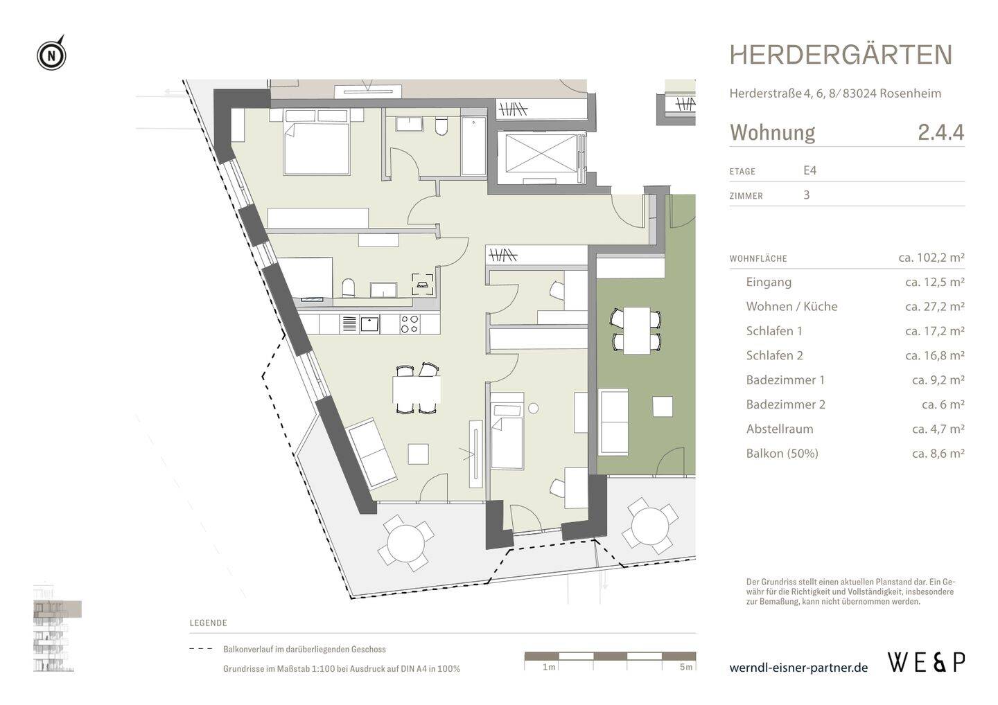3-Zimmer-Neubauwohnung mit ca. 102 m², traumhaftem Bergblick, Süd-West-Ausrichtung und Einbauküche, 83024 Rosenheim (Fürstätt Ost Süd West Westerndorf Sankt Peter)