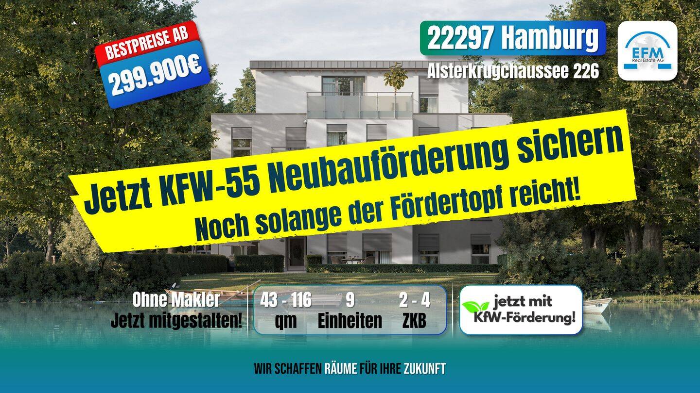 ++ZINS-/MIET-/ENERGIESPAREND++ 4 ZKB mit KfW 100.000€-Darlehen, 22297 Hamburg (Hamburg-Nord Alsterdorf Barmbek-Nord Groß Borstel Winterhude)