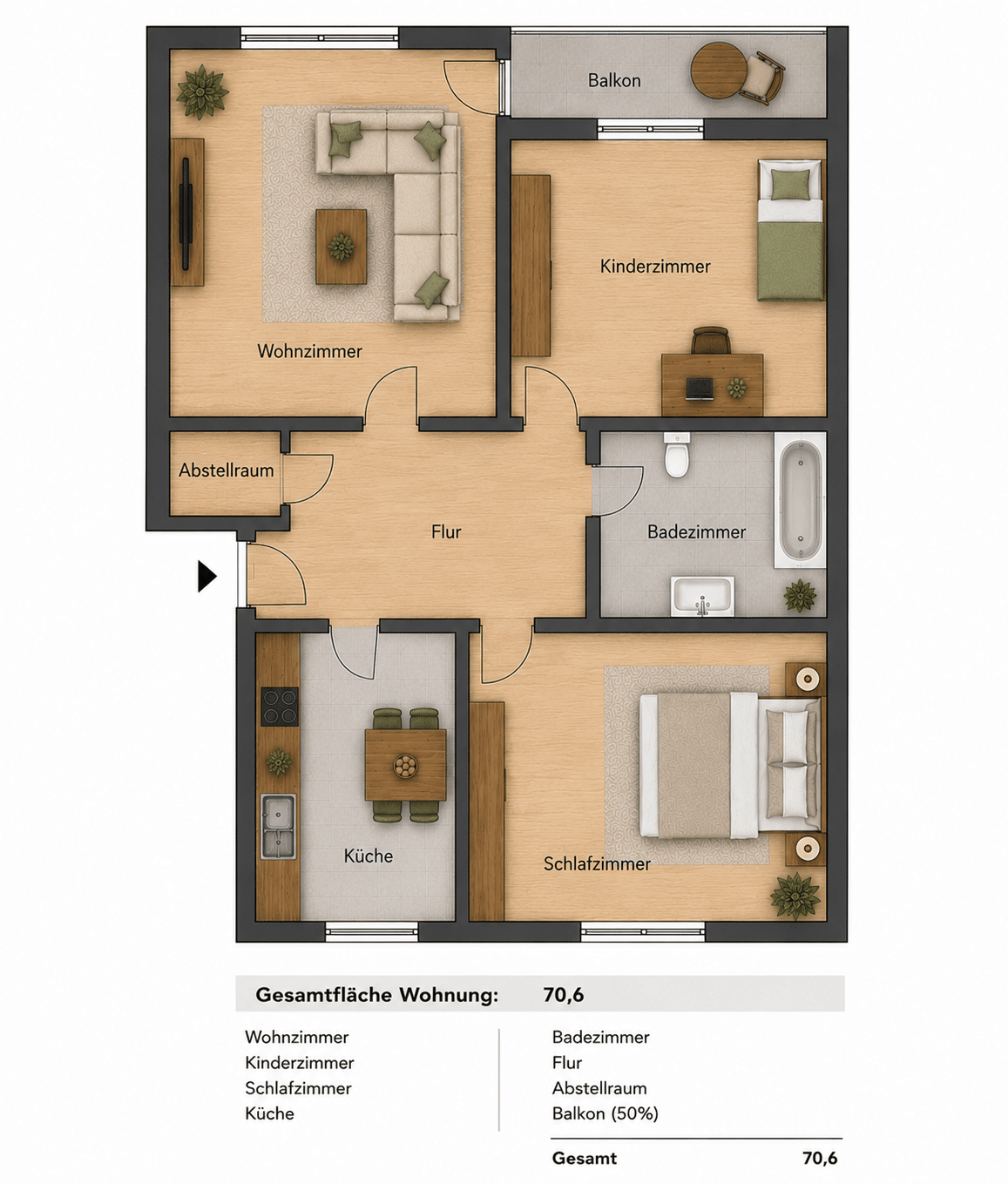 Großzügige 3-Zimmer-Dachgeschosswohnung mit Balkon in Hamburg, 22119 Hamburg (Mitte Billstedt Horn)