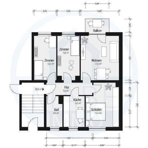 Entspannt wohnen mit Ausblick – 4-Raum-Wohnung mit Balkon, 1594 Stauchitz