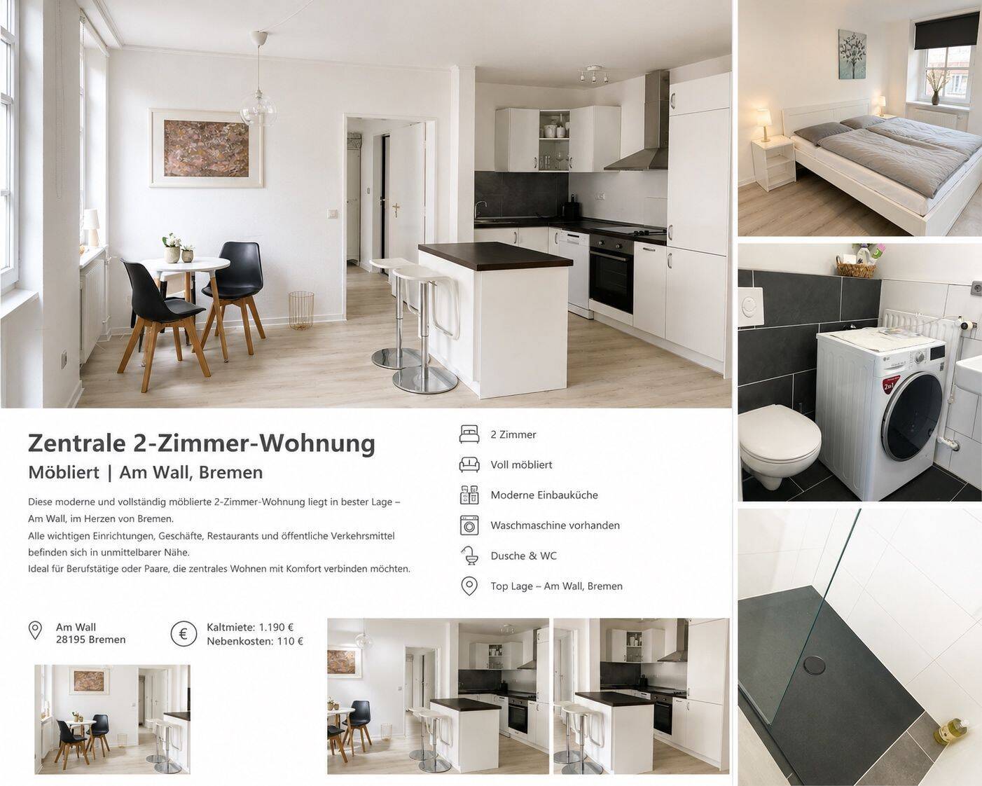 City Center moderne 2 Zimmer Neubauwohnung mit offener Küche Teil möbliert inkl wifi + Fahrstuhl