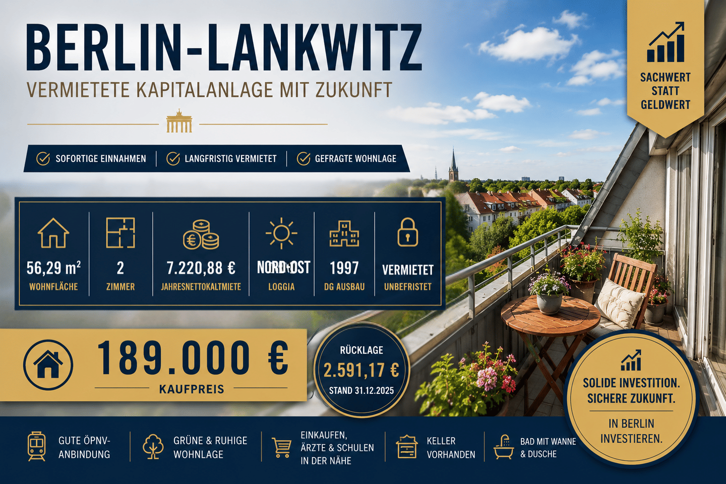 Berlin-Lankwitz | Vermietete 2-Zimmer-Dachgeschosswohnung mit Loggia, 12249 Berlin (Steglitz-Zehlendorf Lankwitz Marienfelde)