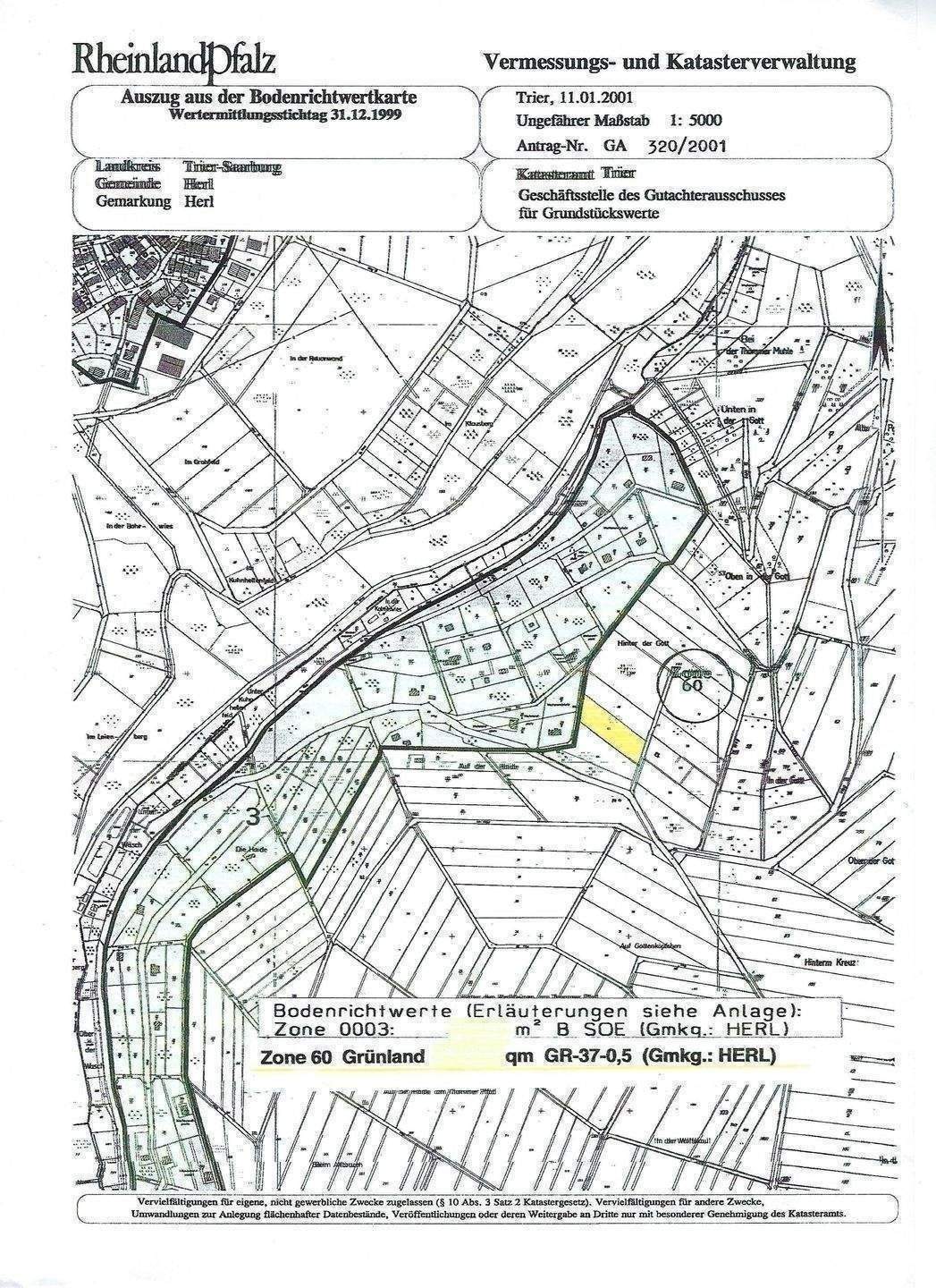 Privat/provisionsfrei: irgendwann wird hier Gold gescheffelt? 2500 qm Land-/Forstwirtschaftl. Fläche, evtl. Windrad-/SolaranlagenPark, Herl bei Trier, 54317 Herl