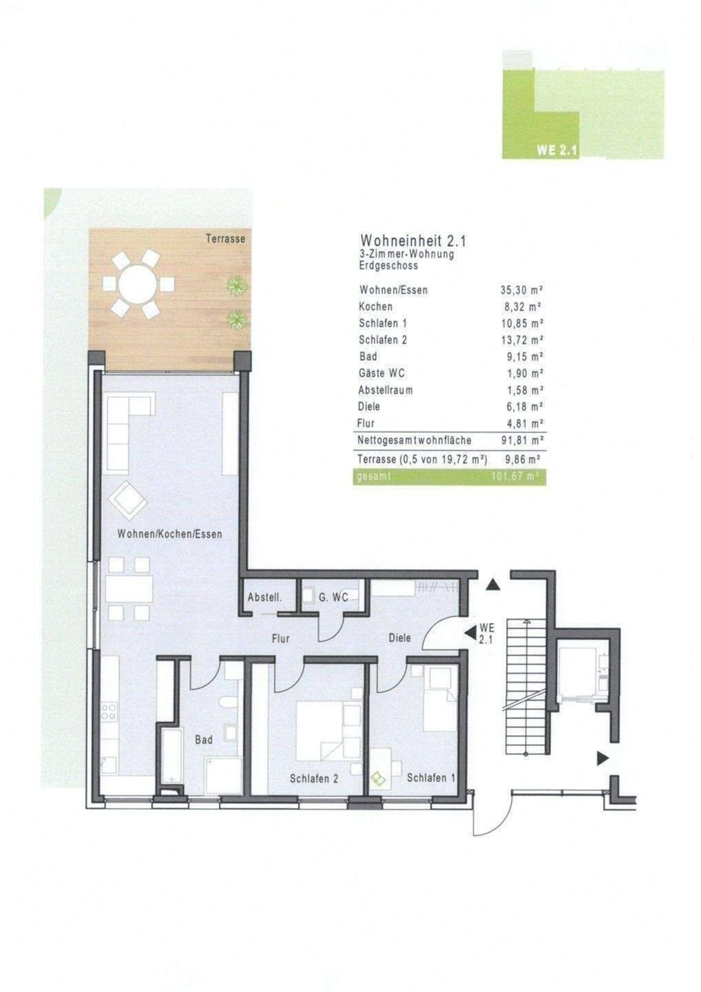 hochwertige NEUBAU-ETW – Neubaugebiet Sandäcker Veitshöchheim – 3-Zimmer-ETW (WE 2.1), 97209 Veitshöchheim