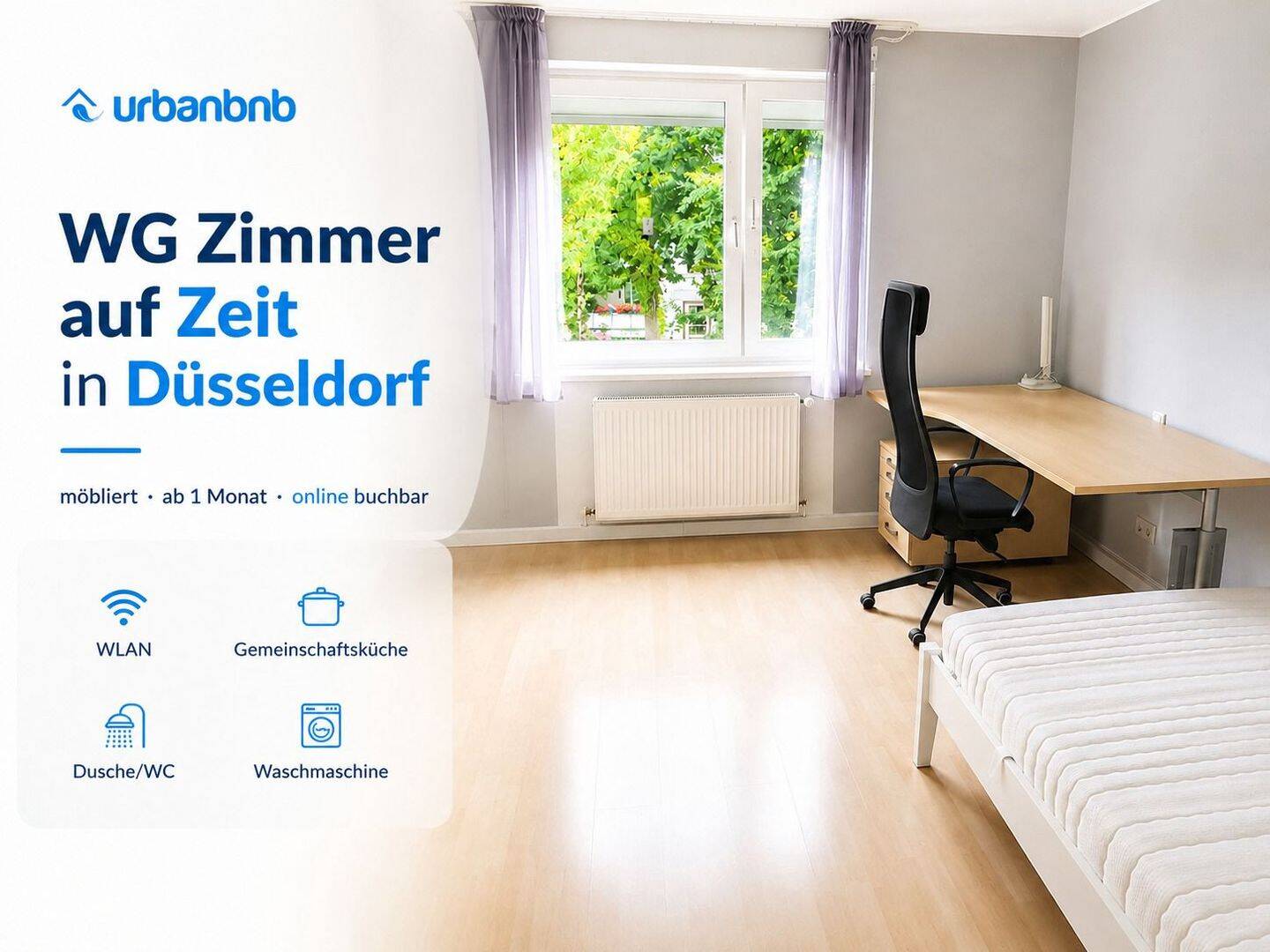 Möbliertes Zimmer Düsseldorf – Wohnen auf Zeit ab 1 Monat, 40589 Düsseldorf