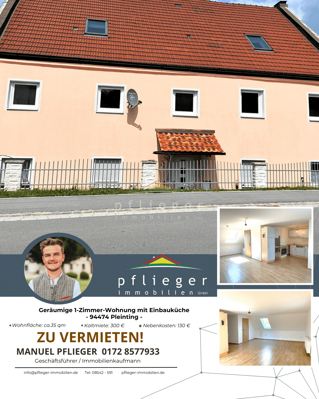 Geräumige 1-Zimmer Wohnung mit Einbauküche, 94474 Vilshofen an der Donau