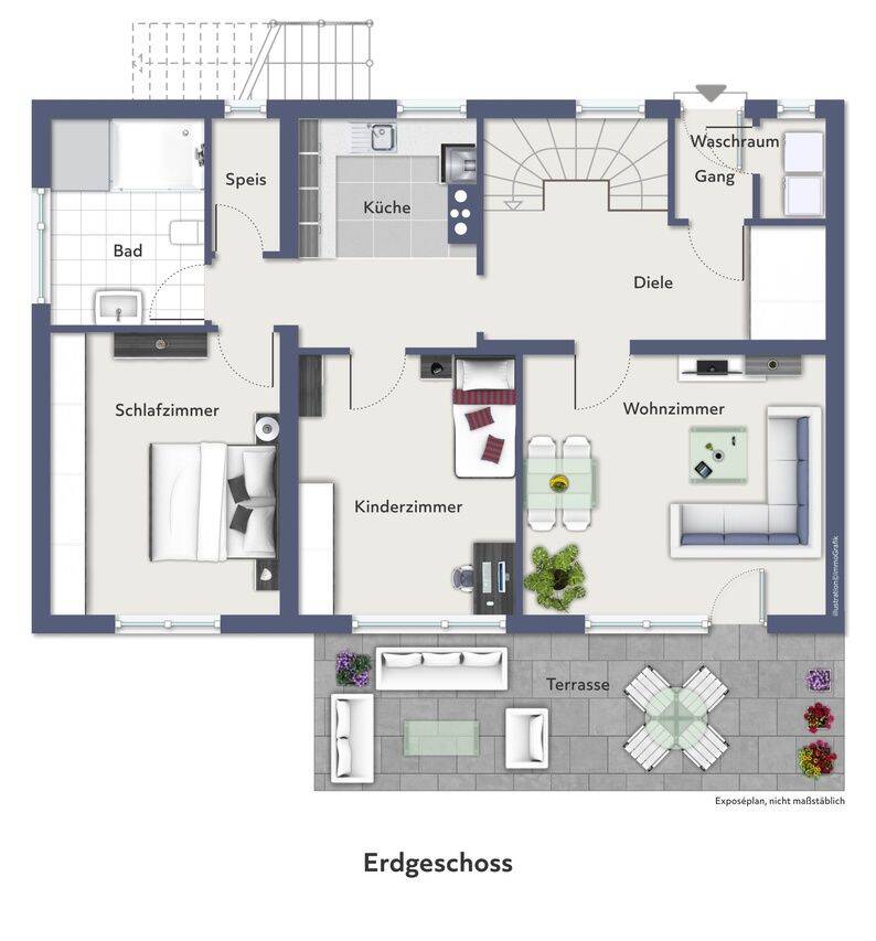Moderne, helle Dreizimmerwohnung mit Terrasse und Garten, 97340 Marktbreit
