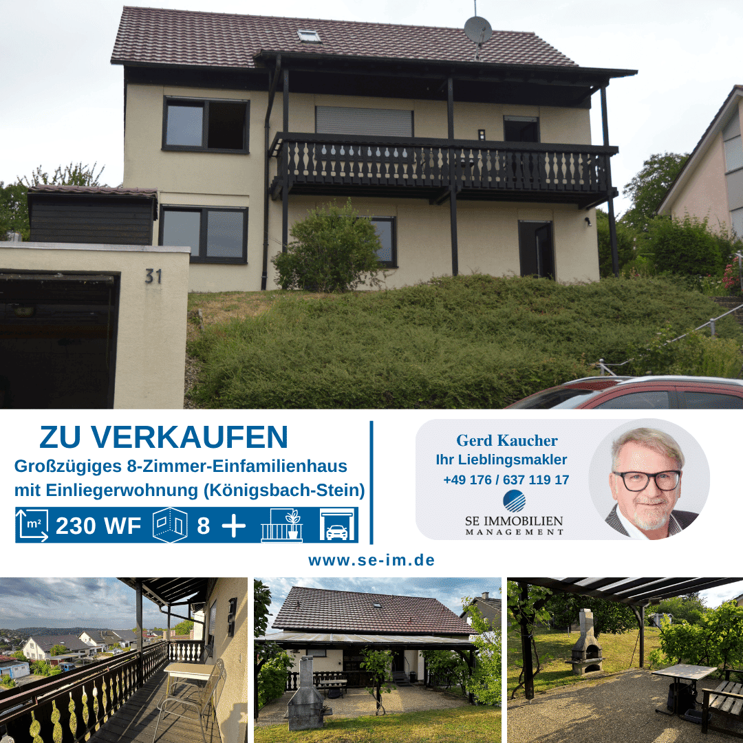 Einfamilienhaus mit Einliegerwohnung und Traumaussicht, Garten und Garage zu verkaufen!, 75203 Königsbach-Stein