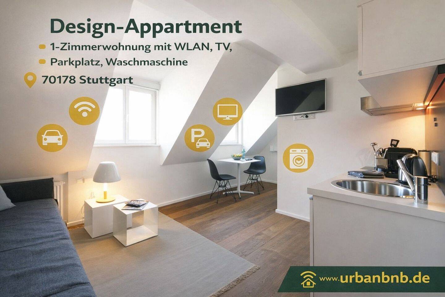 Designer Apartment im Stuttgarter Zentrum für Zeitwohnen ab 1 Monat, 70178 Stuttgart (Mitte Süd West)