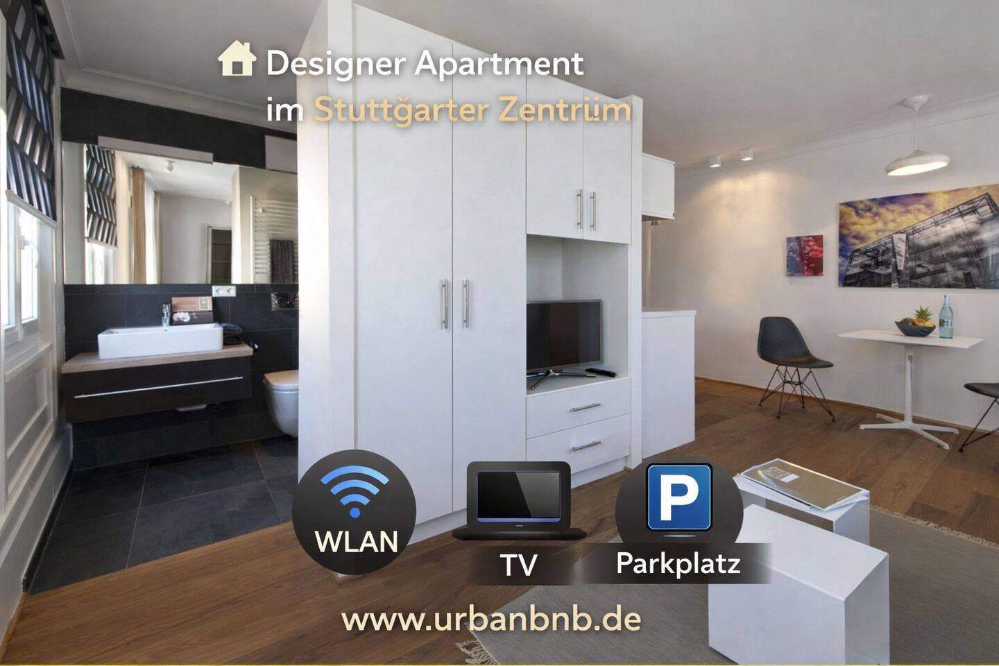 Designer Apartment im Stuttgarter Zentrum für Zeitwohnen ab 1 Monat, 70178 Stuttgart (Mitte Süd West)