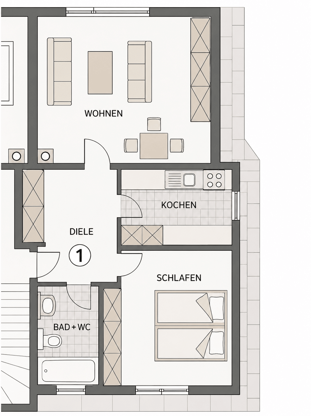 2-Zimmer Wohnung – EG – Terrasse – Nürnberg-Fischbach, 90475 Nürnberg