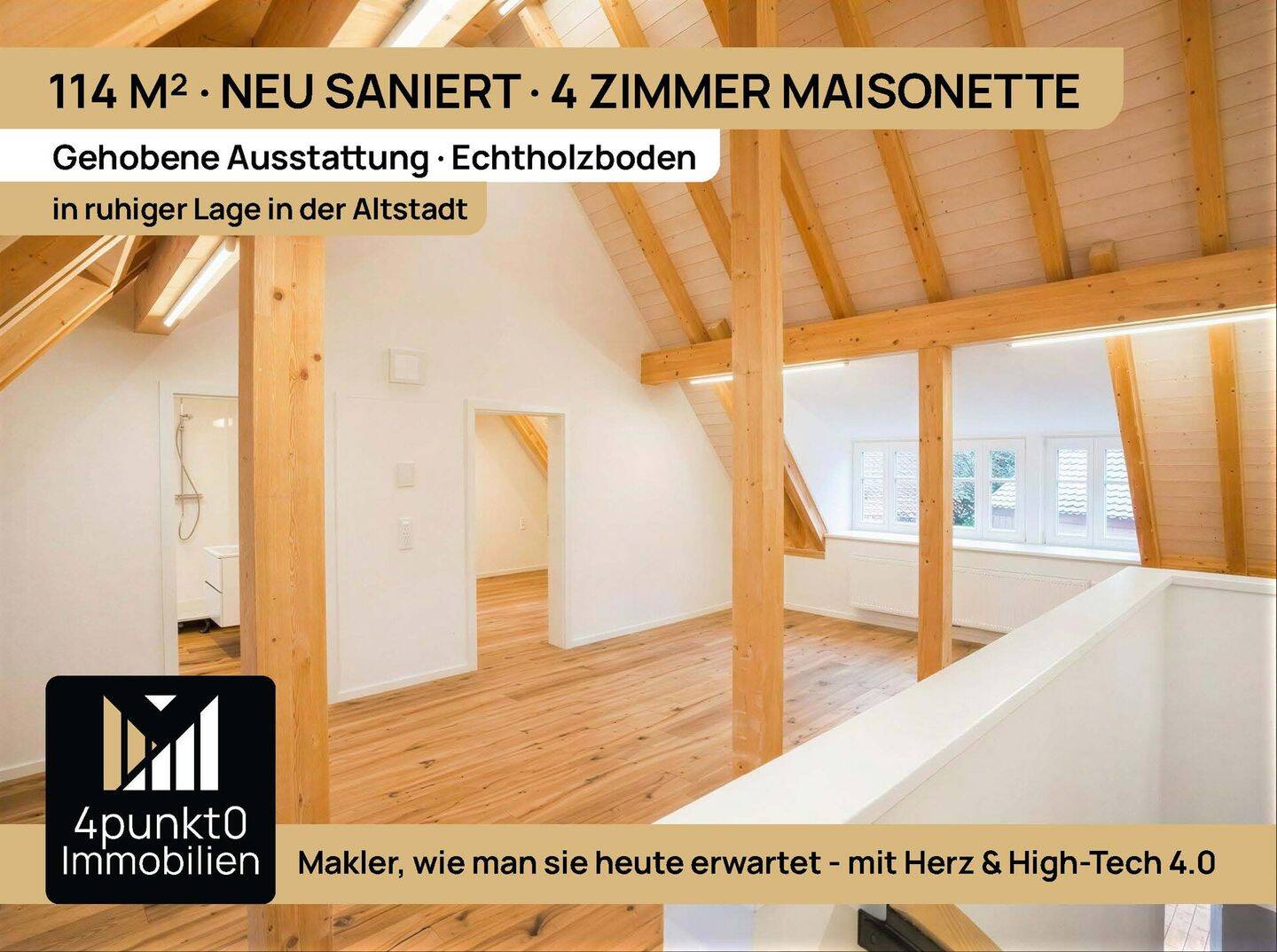 Hochwertig saniert: 4-Zimmer-Maisonette, ca. 114 m², Balkon, 2 Bäder, Eichenholzböden, 86653 Monheim