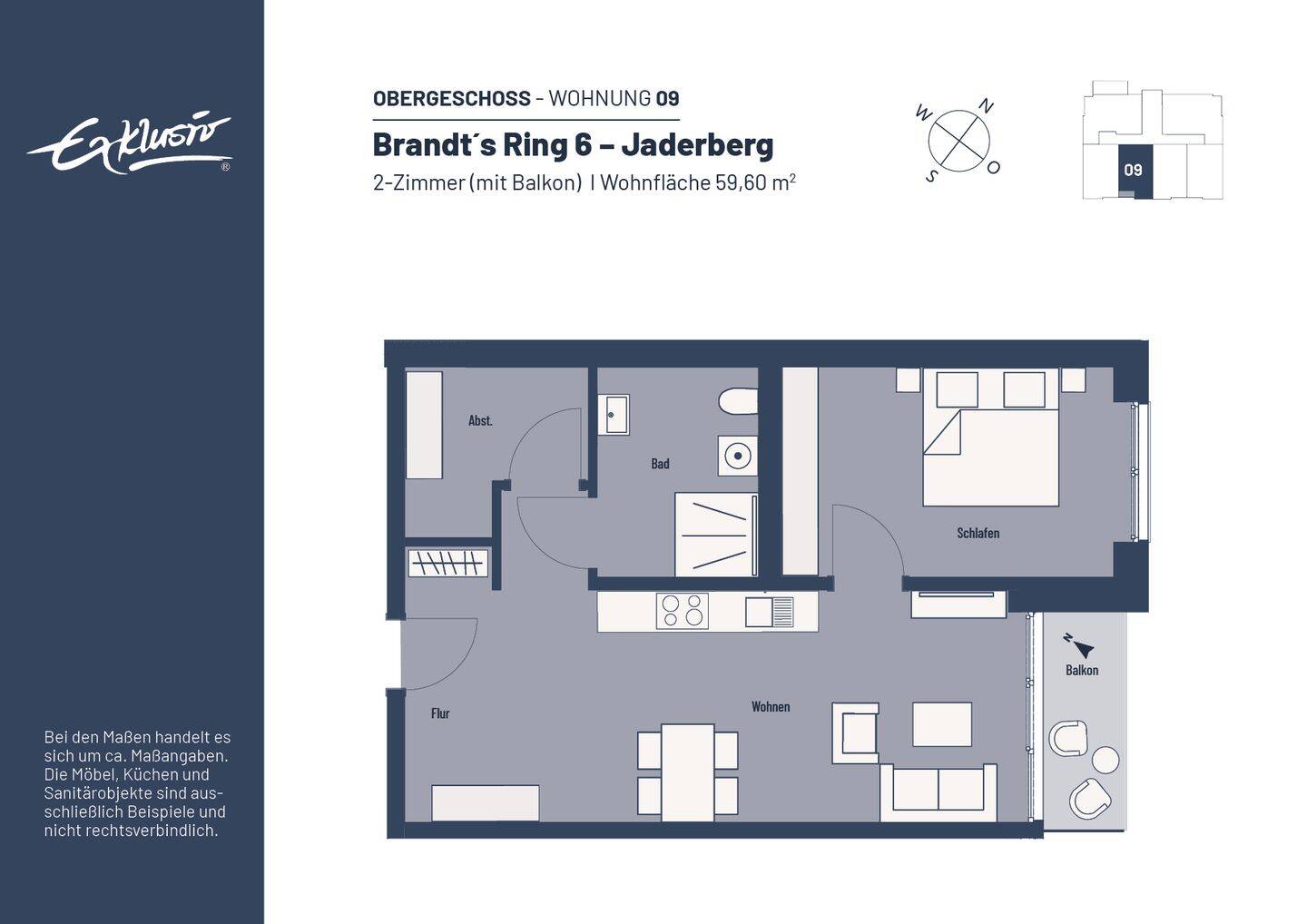 WBS erforderlich | 2-Zi.-Whg. mit Balkon. Anfrage über: https://brandtsring.exklusiv-wohnbau.de, 26349 Jade