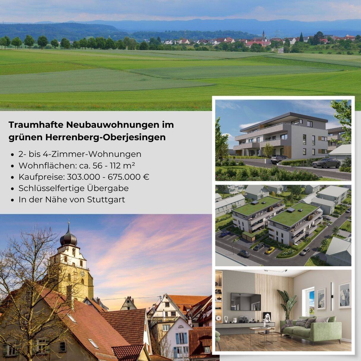 Neubau, sehr geräumige Zwei-Zimmer Penthousewohnung! Bezugsfertig März 2027, bereits 60% verkauft, 71083 Herrenberg