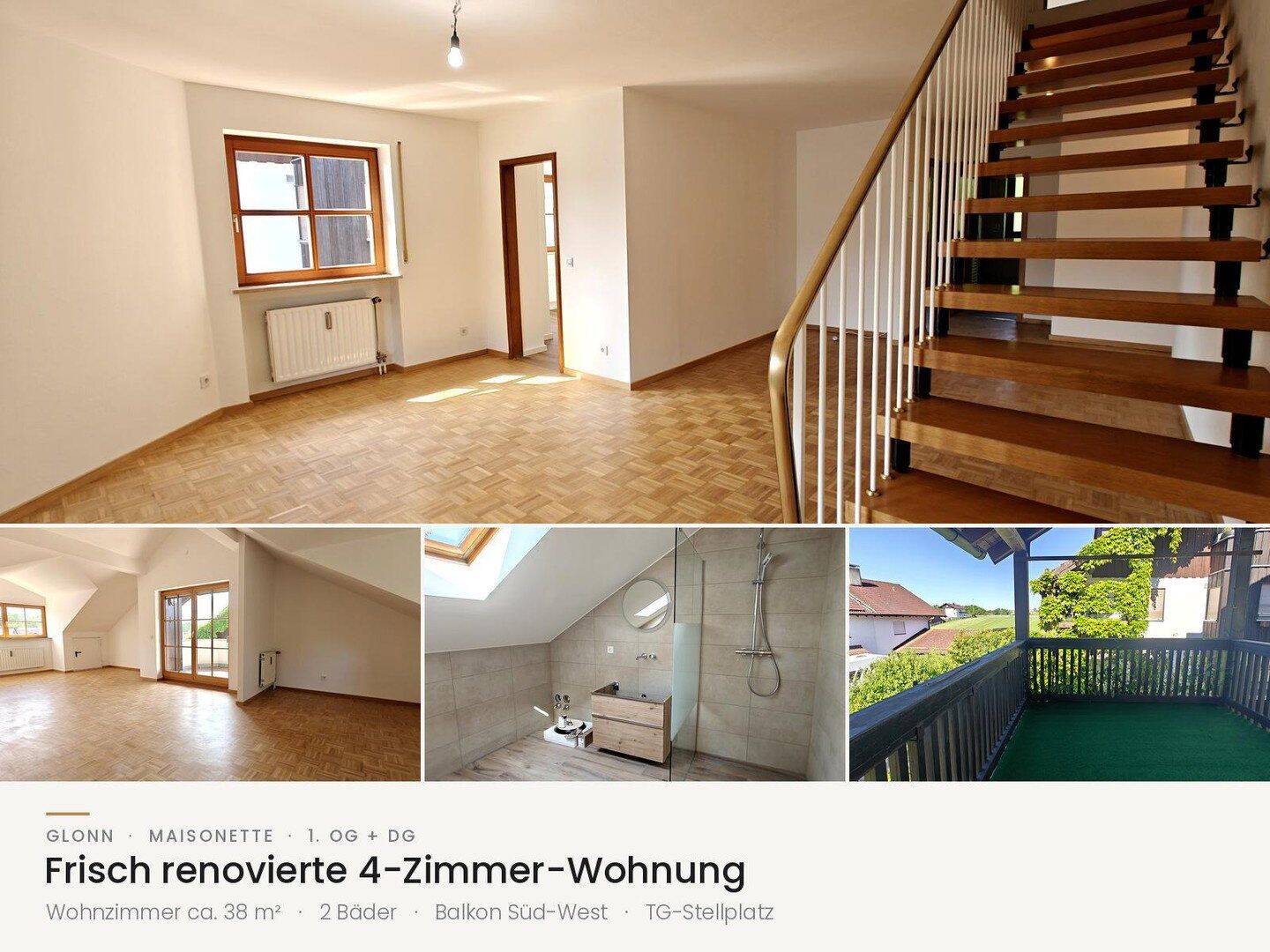 Frisch renovierte lichtdurchflutete 4-Zimmer Maisonette Wohnung mit großem Balkon und TG Stellplatz, 85665 Moosach