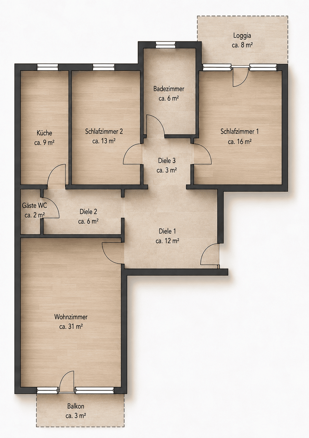 Gut geschnittene Dreizimmerwohnung mit Balkon und Loggia in Düsseldorf-Oberkassel, 40545 Düsseldorf (Oberkassel)