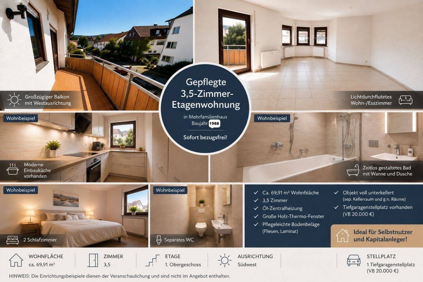 Gepflegte 3,5-Zimmer-Etagenwohnung mit großzügigem Westbalkon – sofort bezugsfrei, 73614 Schorndorf